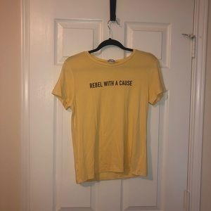Yellow crop top “Rebel with a cause” size large